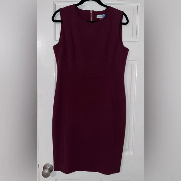 Calvin Klein Sleeveless Scuba Crepe Sheath Dress, Deep Burgundy, Size 12 - Picture 3 of 12